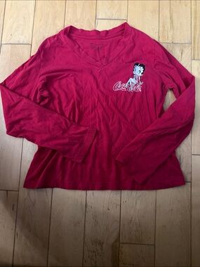 Coca Cola Red Long-Sleeve V-Neck Tee with Betty Boop Graphic